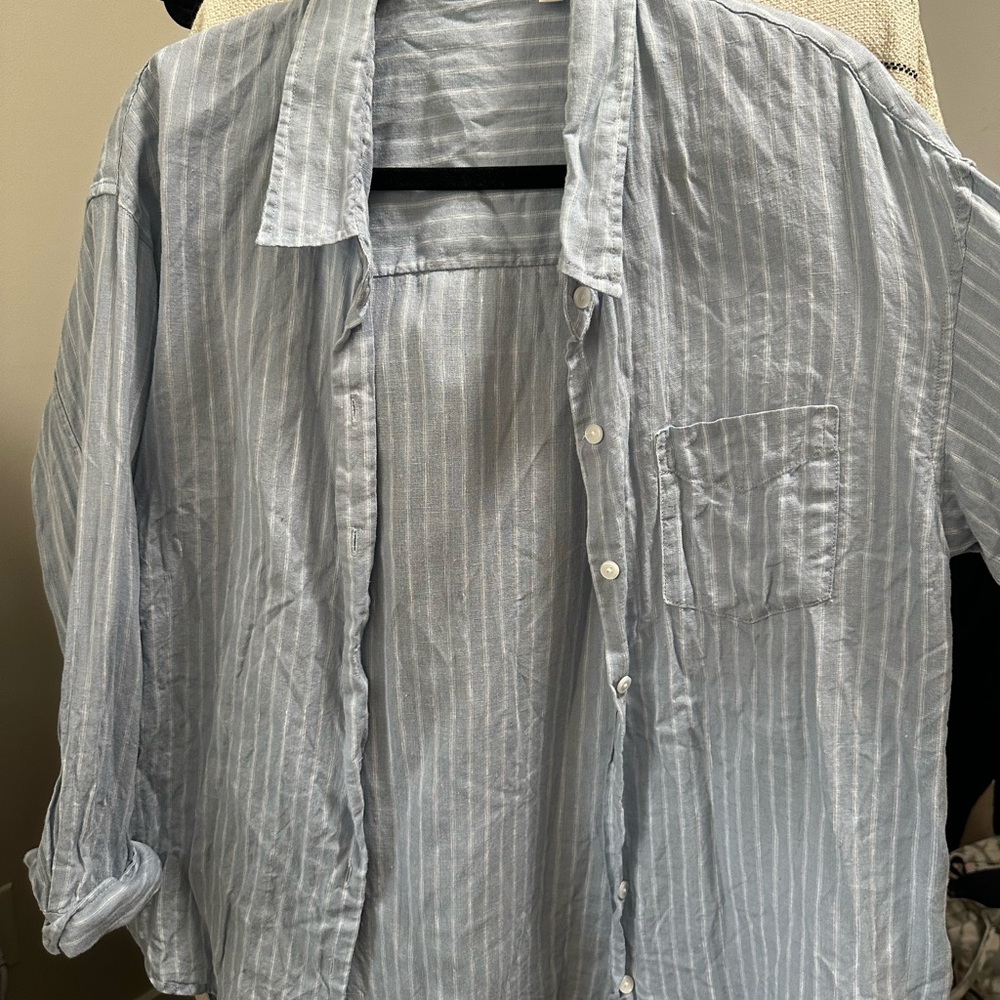 Light Blue Striped Linen Button Shirt